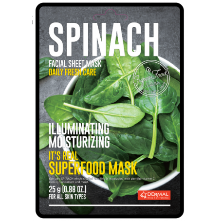 Dermal Маска для лица тканевая ШПИНАТ It's Real Superfood Mask SPINACH, 25 мл