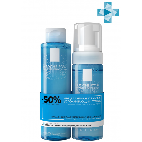 La roche posay Toleriane Physiologique Успокаивающий тоник 200 мл и Мицеллярная пенка 150 мл со скидкой -50% на второй продукт